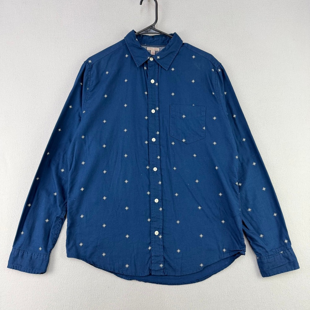Cape Juby Cross Pattern Button Down Shirt Men Medium Blue Casual Long Sleeve